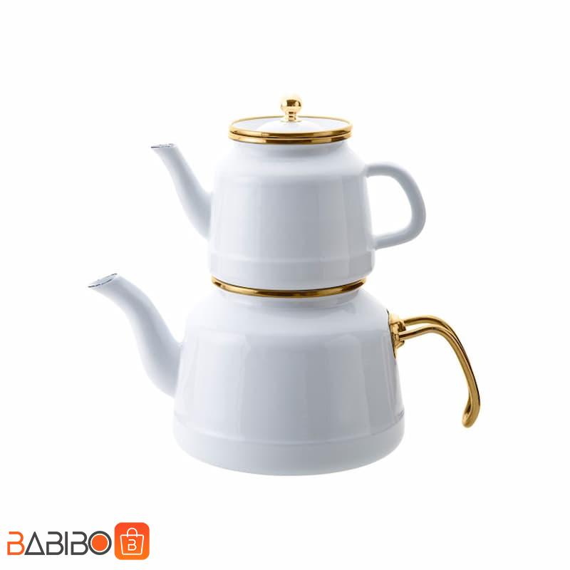 کتری و قوری لعابی امسان مدل تروی troy کتری و قوری لعابی امسان سفید emsan caydanlik