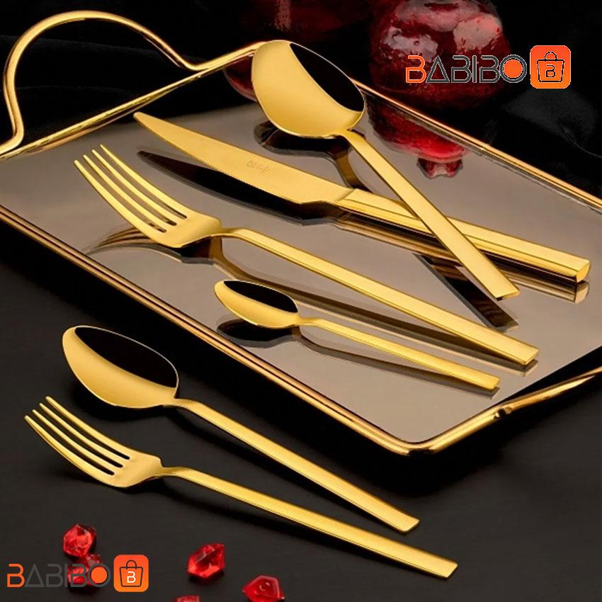 سرویس قاشق چنگال طلایی36 پارچه اوزلایف ozlife-36p رویس قاشق چنگال طلایی36 پارچه اوزلایف ozlife-36p محصول کشور ترکیه است.جنس این سرویس از استیل ۱۸۱۰ اصل ضد زنگ و آهنربا نگیر میباشد.